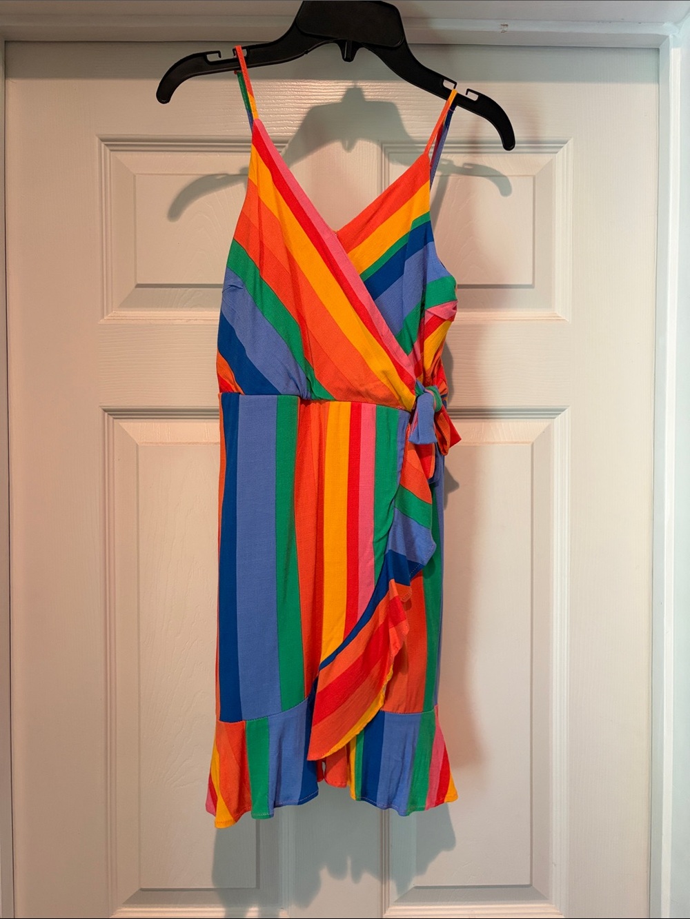 GB girls Rainbow Striped Wrap Dress - Red, Orange, Yellow, Green, Blue, Purple
